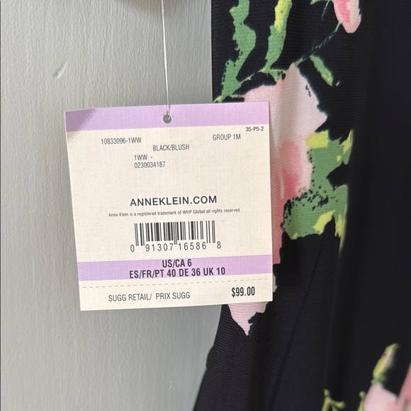 Anne Klein Faux Floral Wrap Dress - Black and Pink NWT - Picture 3 of 3